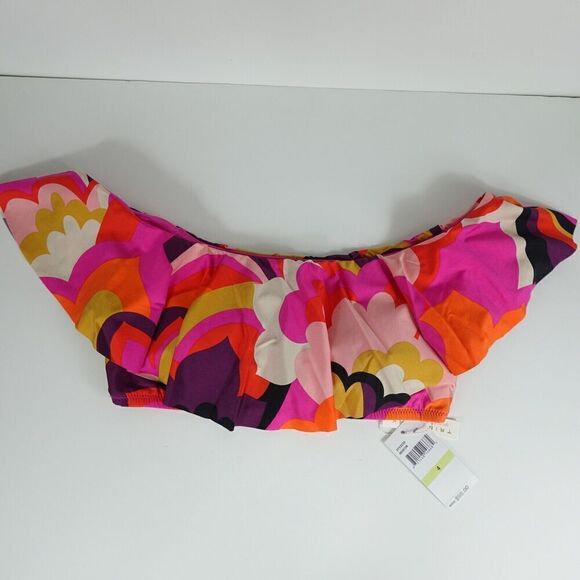Trina Turk Womens Fan Faire Off The Shoulder Ruffle Bandeau Swim Top Size 4 - Picture 3 of 9